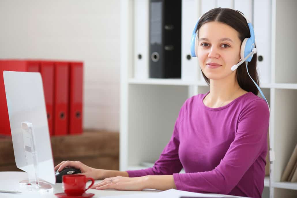 teacher using computer online customer service virtual assistant